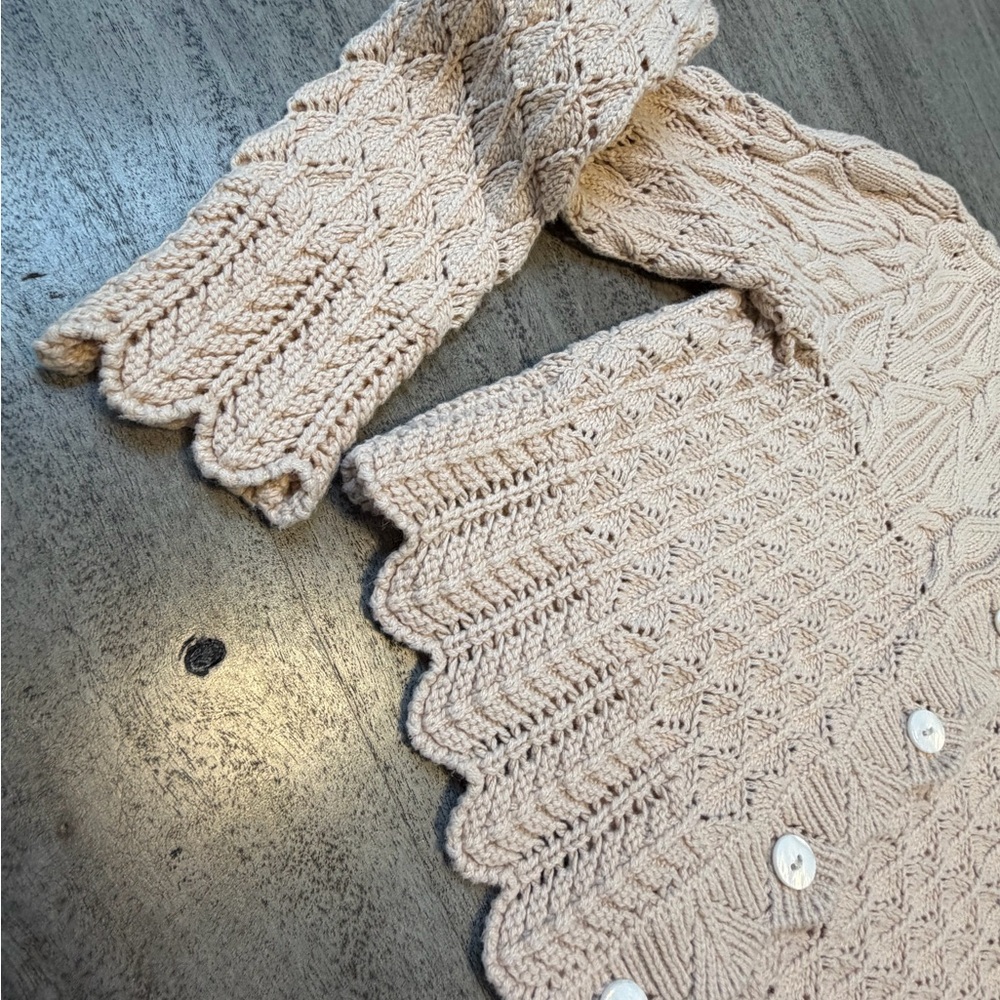 House of Harlow 1960 Cropped Cardigan XS Tan Boho Scallop Knit Y2K - Picture 10 of 12